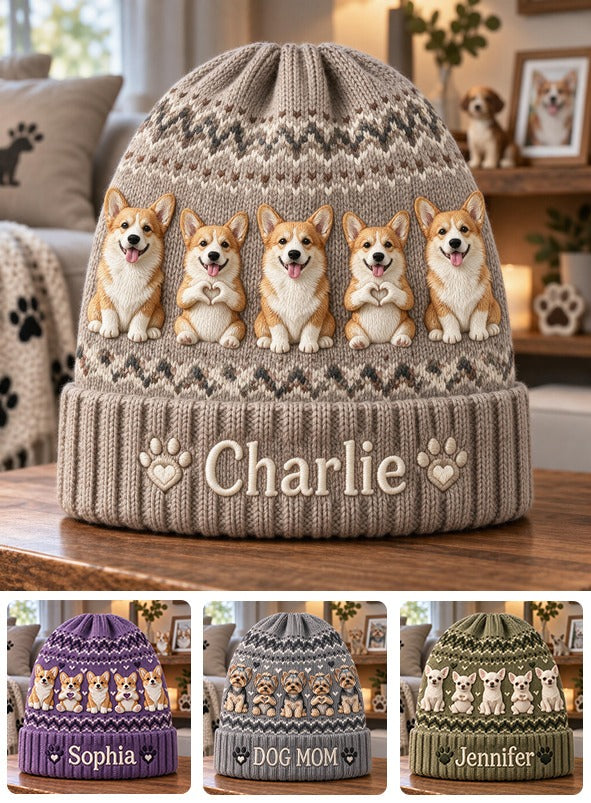 Personalized Tan and White Pembroke Welsh Corgi Beanie Hat Dog Lover Gift