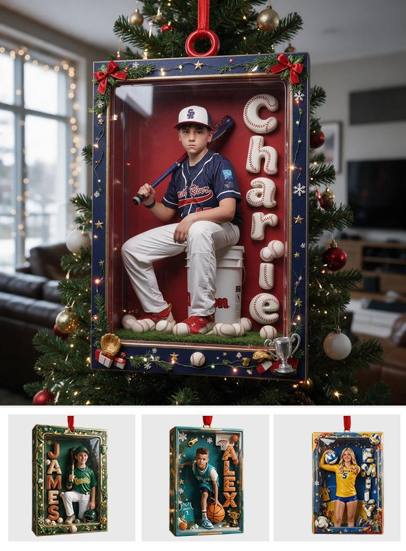 Personalized Christmas Latino Youth Baseball Player Keepsake Ornament