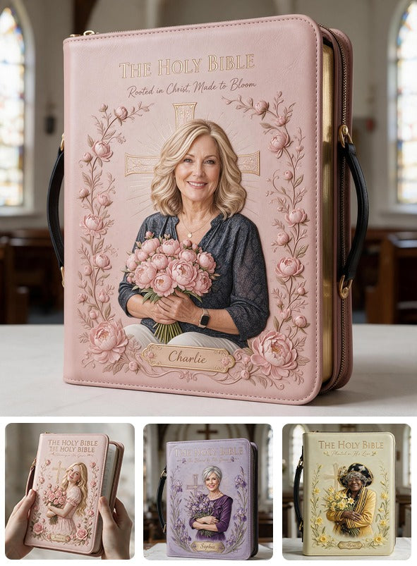 Personalized Middle-Aged Woman Christian Leather Bible Cover Bag, Gift for Mom Grandma Wife