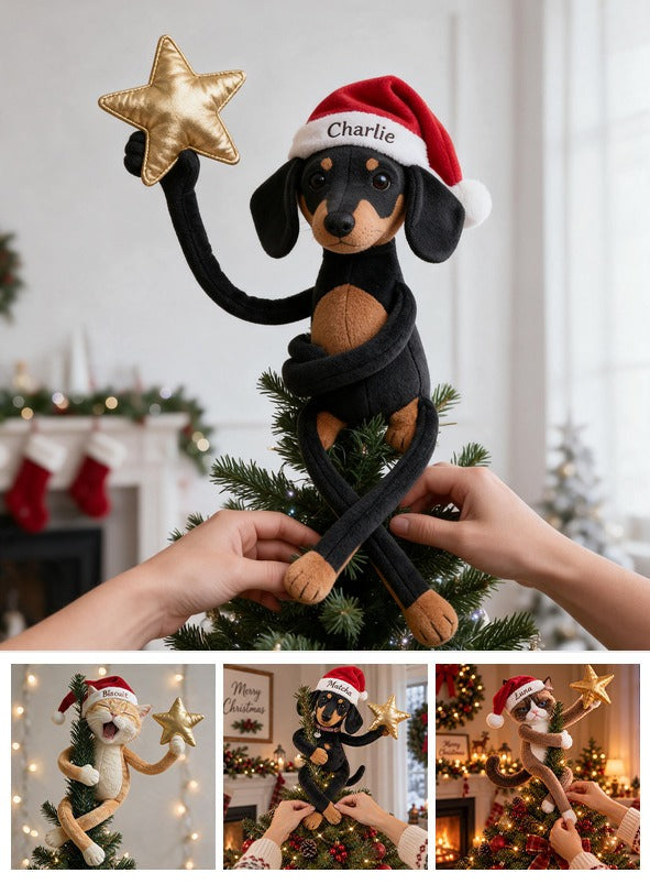 Personalized Christmas Black and Tan Dachshund Puppy Posable Plush Doll
