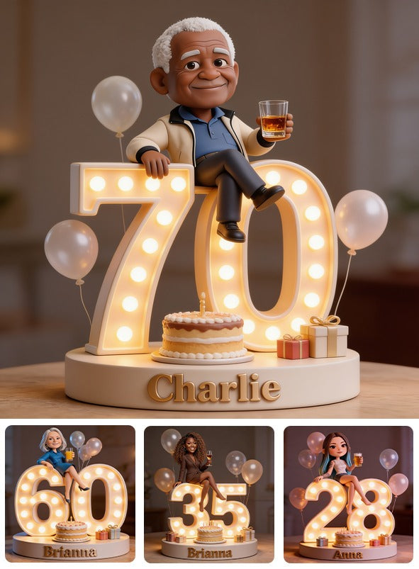 Personalized 70th Birthday Older Black Man Custom Shaped Acrylic Plaque Gift
