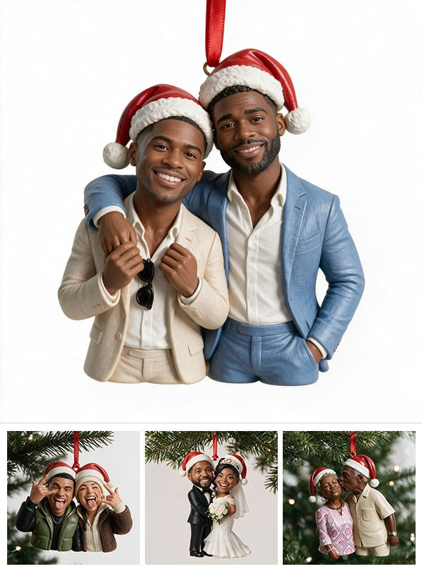 Custom Photo Christmas Black Gay Couple Ornament LGBT Couple Holiday Gift