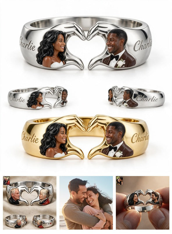 Personalized Wedding Anniversary Black Couple Heart Ring Gift for Husband Wife