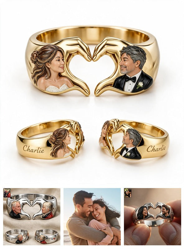 Personalized Wedding Anniversary Middle-Aged Latino Couple Hand Heart Ring