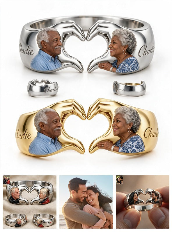 Personalized Anniversary Older Black Couple Adjustable Hand Heart Ring