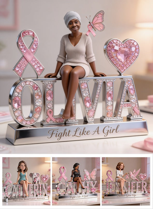 Custom Photo Breast Cancer Awareness Middle-Aged Black Breast Cancer Woman Shaped Acrylic Plaque