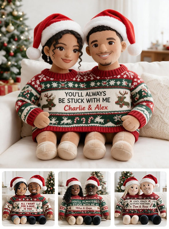 Custom Photo Christmas Latino Couple Faux Fur Pillow, Husband Wife Home Decor Gift