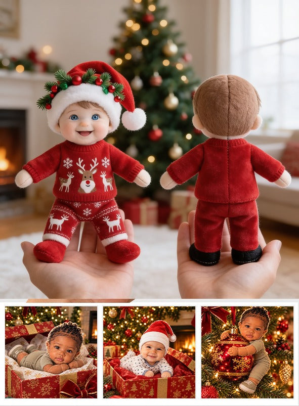 Custom Photo Christmas Baby Boy Posable Plush Doll Holiday Gift