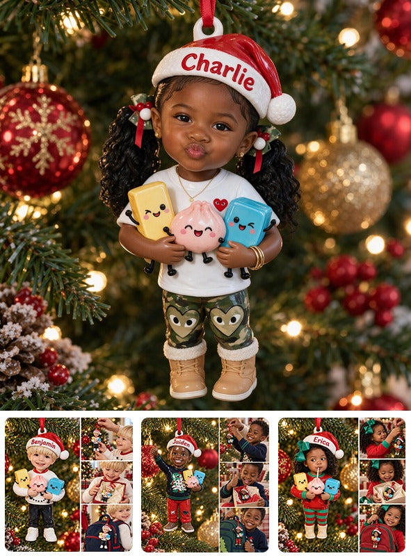 Personalized Christmas Black Little Girl 3D Ornament, Holiday Gift for Kids