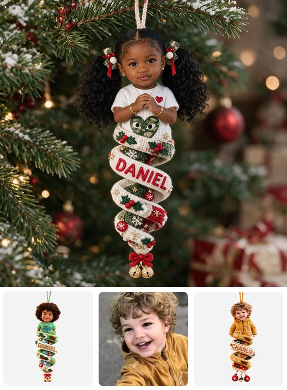 Custom Photo Christmas Black Little Girl Plush Ornament Gift for Daughter Granddaughter Niece
