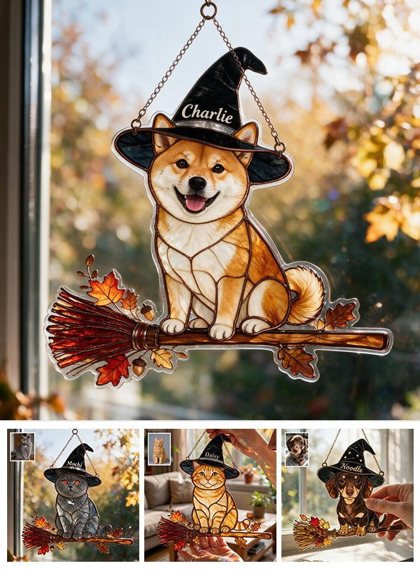 Personalized Halloween Tan and White Adult Shiba Inu 3D Glass Suncatcher