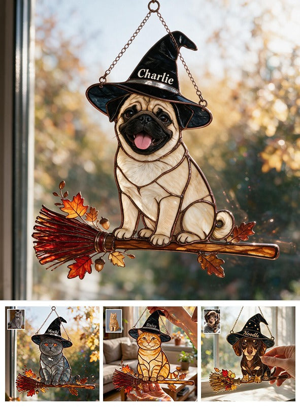 Personalized Halloween Fawn Pug Puppy 3D Printed Glass Suncatcher Dog Lover Gift