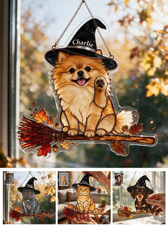 Personalized Halloween Fluffy Golden Pomeranian 3D Glass Suncatcher Dog Lover Gift