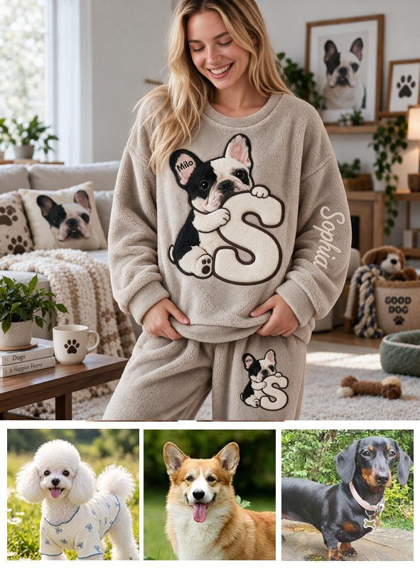 Personalized Black and White French Bulldog Fleece Lounge Set Dog Lover Gift
