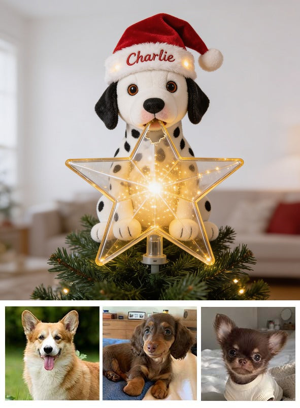 Personalized Christmas Black and White Spotted Dalmatian LED Tree Topper, Dog Lover Gift