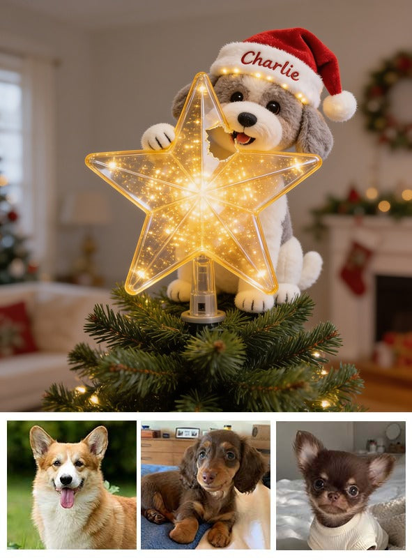 Personalized Christmas Curly Fur Poodle LED Light Tree Topper Dog Lover Gift
