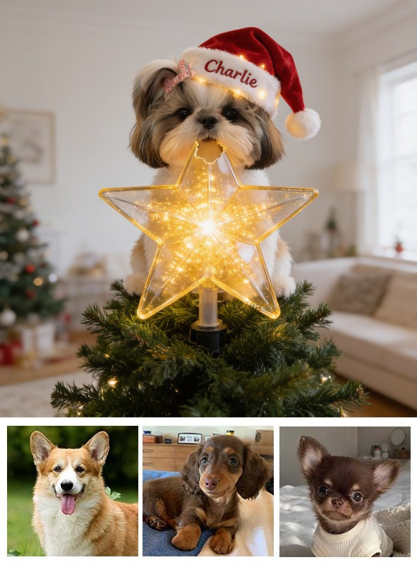 Personalized Christmas Fluffy Shih Tzu LED Light Tree Topper Dog Lover Gift