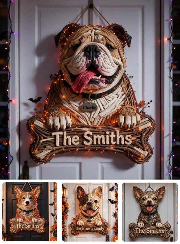 Personalized Halloween Fawn & White Adult Bulldog LED Light Acrylic Sign