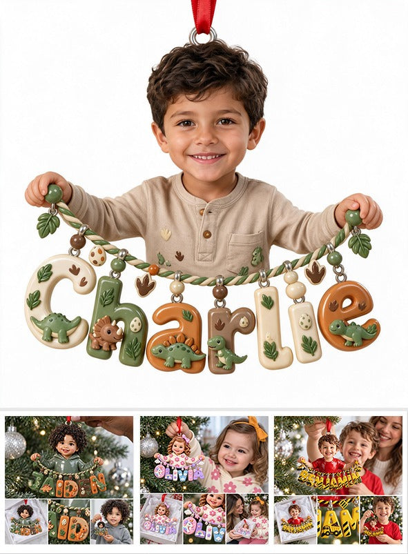 Personalized Latino Little Boy Dinosaur Name Ornament, Gift for Son Grandson Nephew