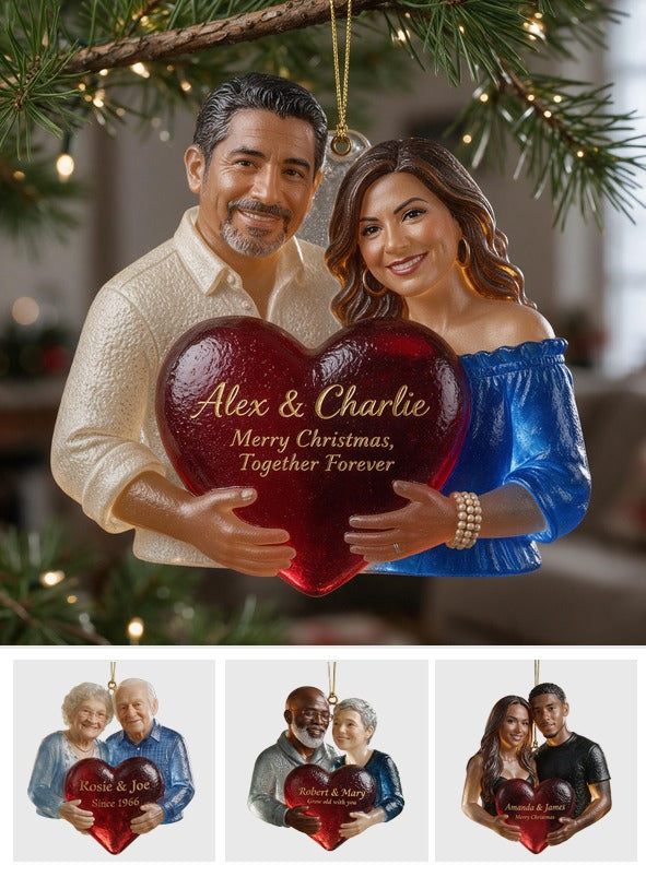 Personalized Middle-Aged Latino Couple Glass Christmas Ornament Couple Gift