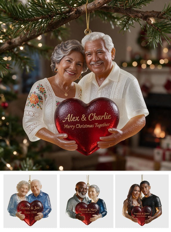 Personalized Older Latino Couple Christmas Glass Ornament