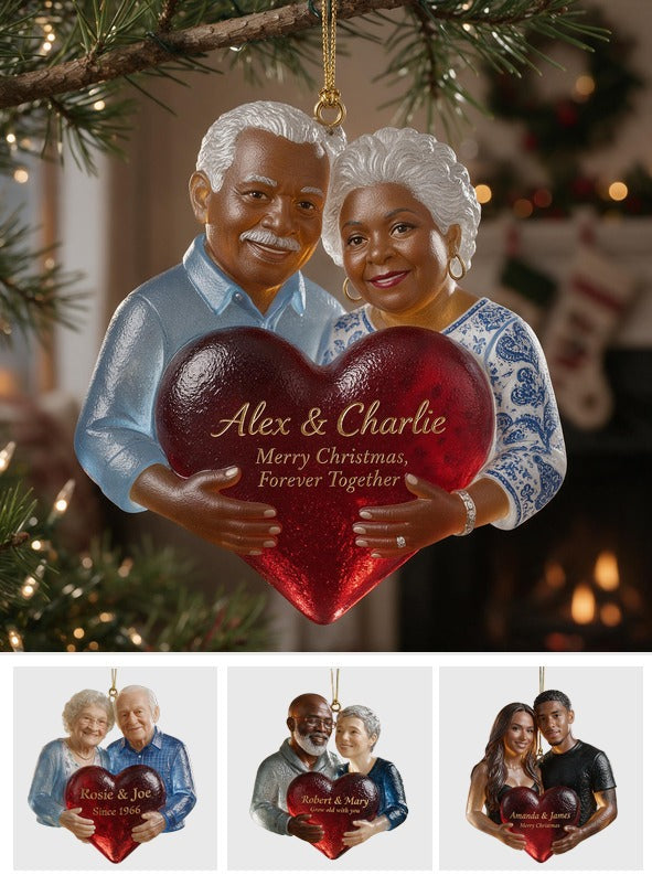 Personalized Christmas Older Black Couple Glass Ornament Grandparents Gift