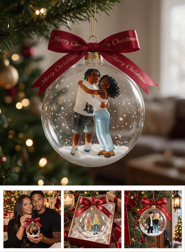 Personalized Christmas Black Couple Snow Globe Ornament Holiday Keepsake Gift