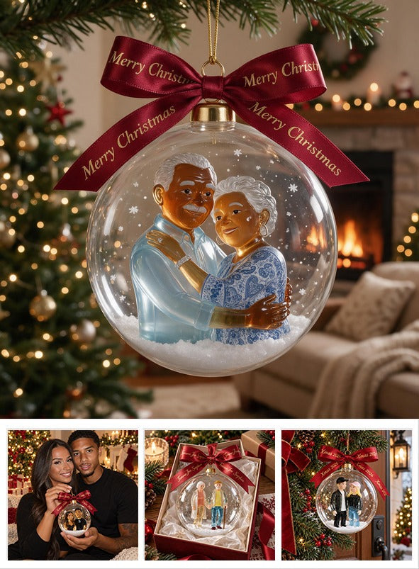 Personalized Christmas Older Black Couple Snow Globe Ornament