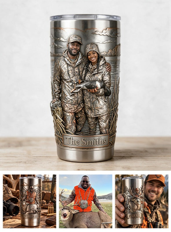 Personalized Custom Photo Black Hunting Couple Hunting Tumbler