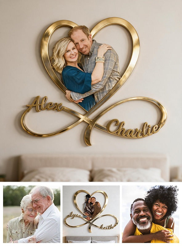 Personalized Custom Photo Middle-Aged Couple Infinity Heart Metal Sign Bedroom Decor