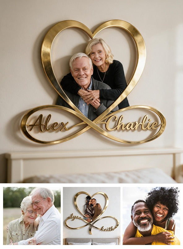 Personalized Custom Photo Older Couple Infinity Heart Metal Sign Bedroom Wall Decor