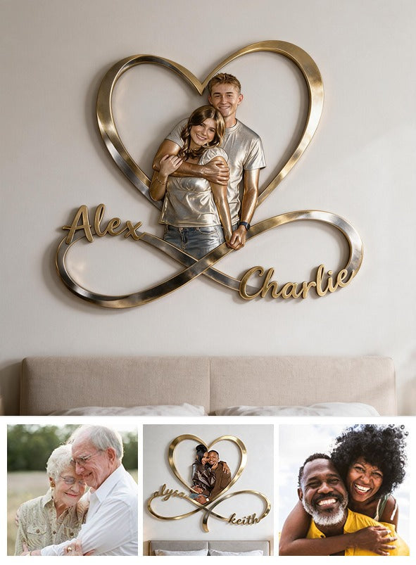 Personalized Custom Photo Couple Husband Wife Infinity Heart Metal Sign Bedroom Decor