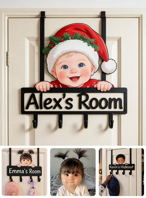 Personalized Custom Photo Christmas Baby Boy Metal Door Hooks Kids Room Decor