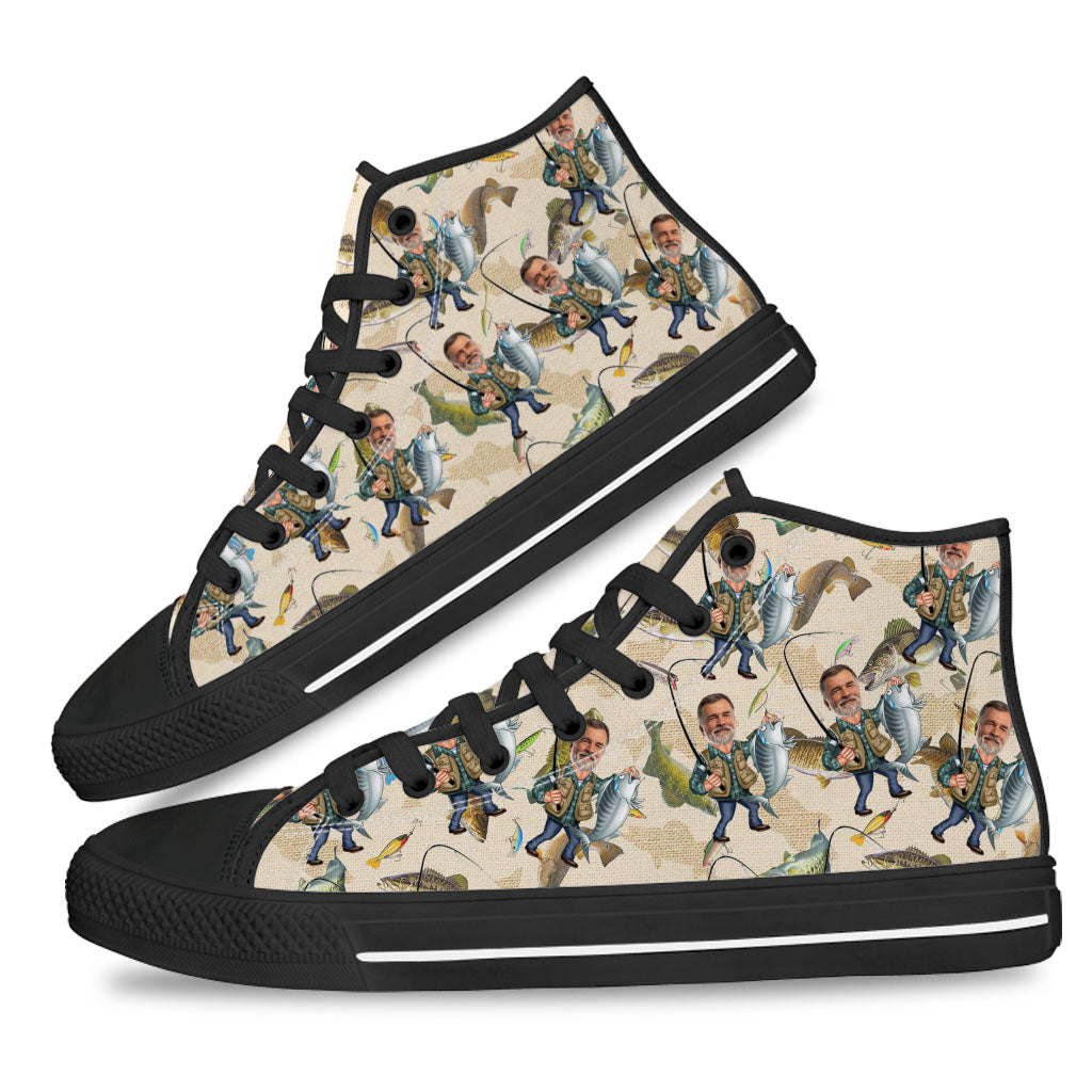 Photo Inserted Funny Fishing - Personalized Fishing High Top Shoes