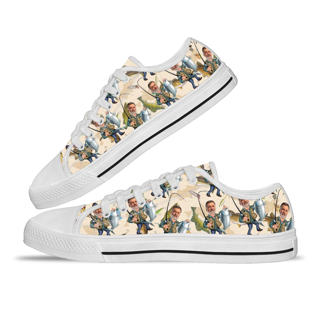 Foto eingefügt Lustiges Angeln - Personalisierte Angelschuhe (niedriger Schaft)