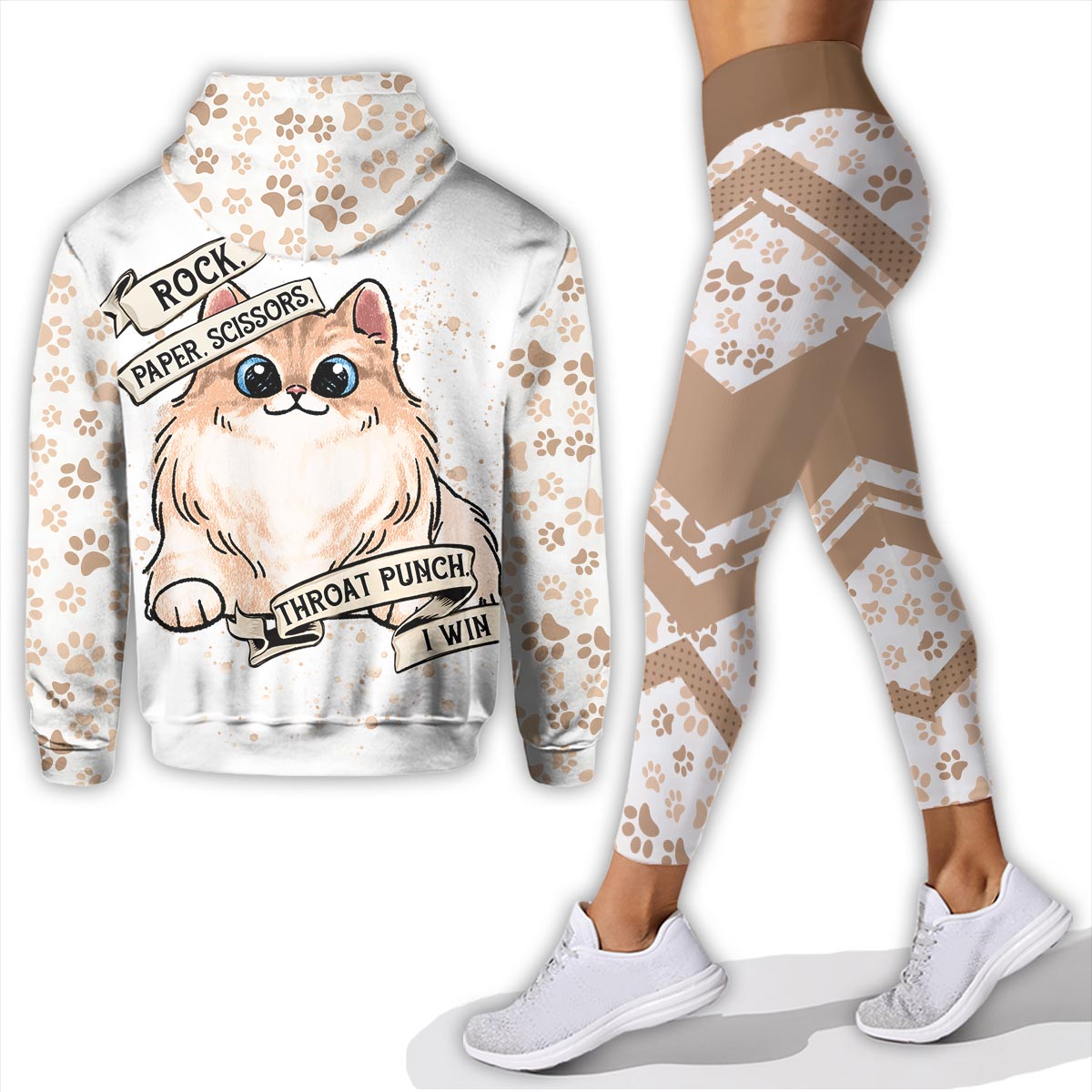 Schere, Stein, Papier – Personalisierter Katzen-Hoodie und Leggings