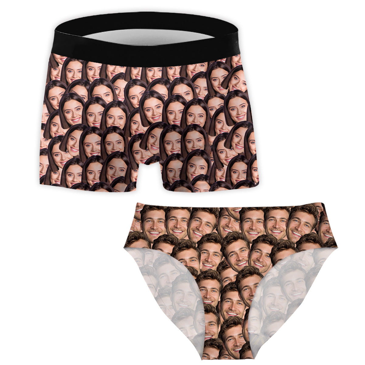 Customizable Printed Face Socks - Personalized Couple Women Briefs & Men Boxer Briefs