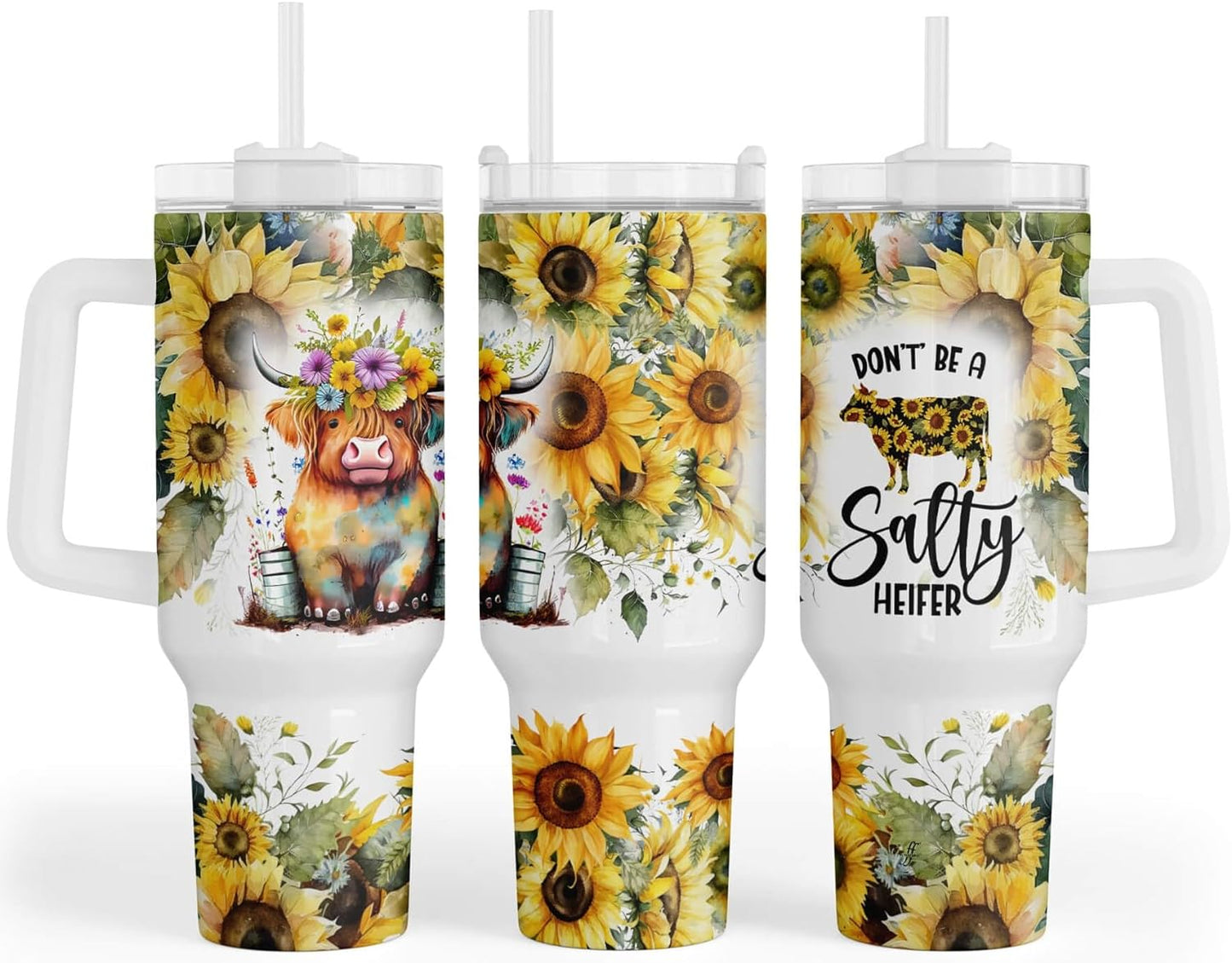 Don’t Be A Salty Heifer Highland Cow Tumbler With Handle 0624