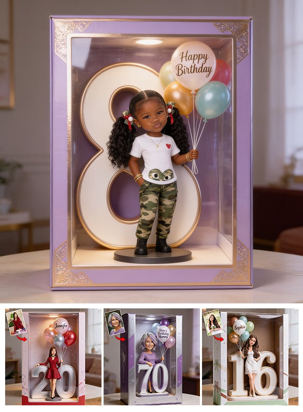 Personalized 8th Birthday Black Little Girl Acrylic Display Box Gift for Daughter Granddaughter Niece