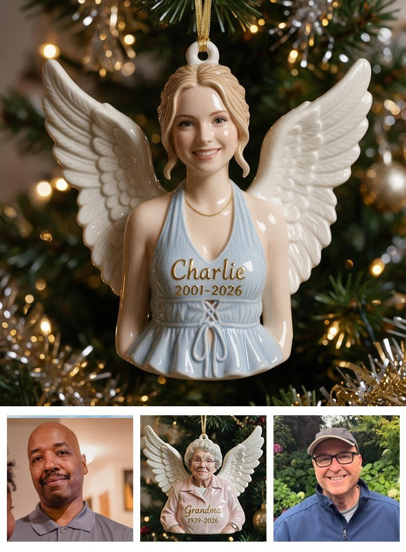 Personalized Christmas Woman Angel Memorial 3D Ornament