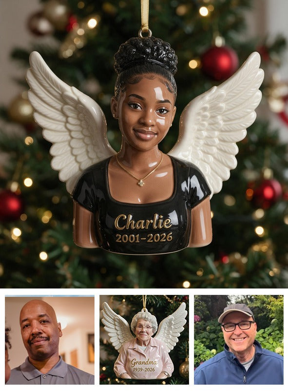 Personalized Christmas Memorial Black Woman Angel 3D Ornament Keepsake