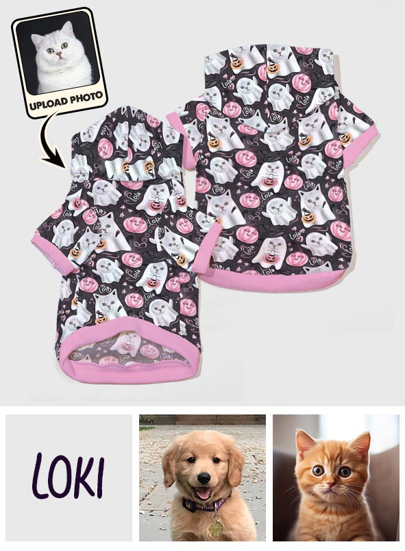 Niedlicher Halloween-Geisterhund-Katzen-Personalisierbarer Hunde-Haustier-Hoodie