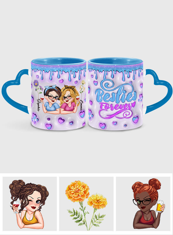 Für immer beste Freundinnen – Wunderschöne Geburtsmonatsblume – Personalisierte Tasse mit Herzgriff für beste Freundinnen