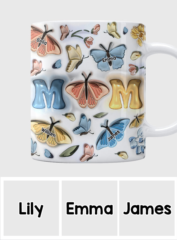 Mutter und Kinder Schmetterling - Personalisierte Muttertasse