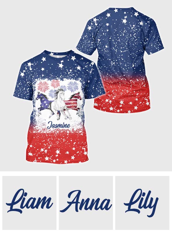 Unabhängigkeitstags-Shirt mit Pferdemotiv – Personalisiertes Shirt mit Allover-Pferdemuster