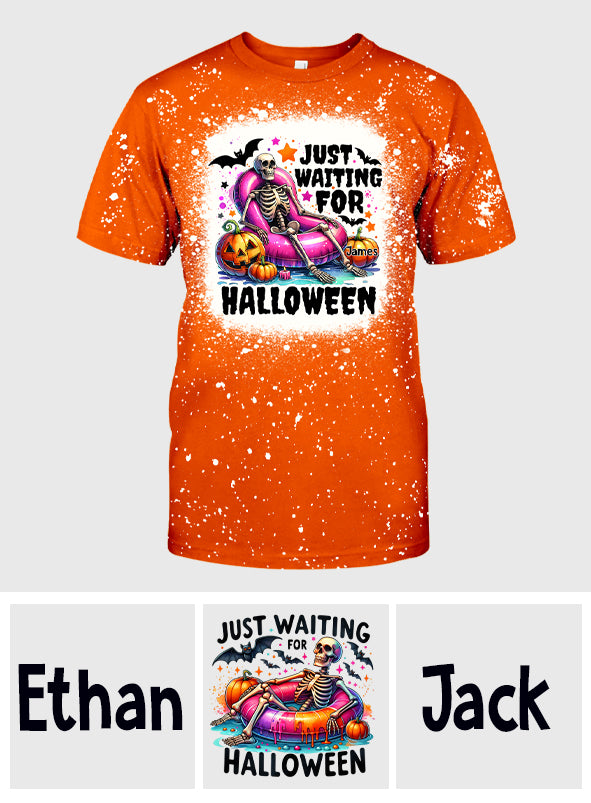 Ich warte nur noch auf Halloween – personalisiertes Totenkopf-T-Shirt aus gebleichtem Stoff