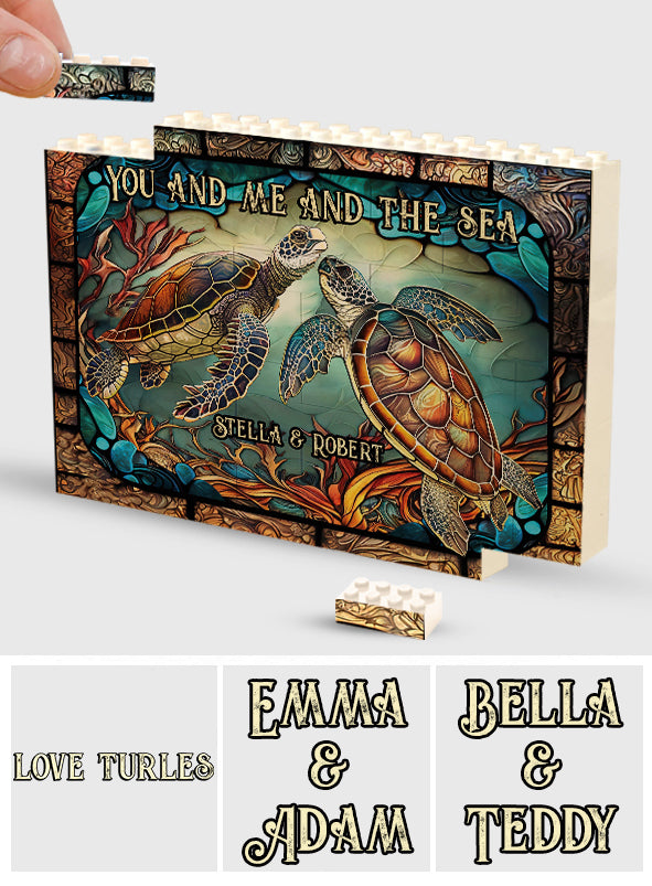 Wunderschöne Schildkröten-Glasmalerei „Du und Ich“ – Personalisierte Schildkröten-Bausteine, einseitig, horizontal, rechteckig