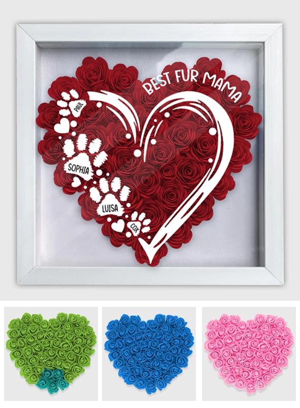 Die beste Hundemama aller Zeiten – Personalisierte Hunde-Blumen-Schattenbox