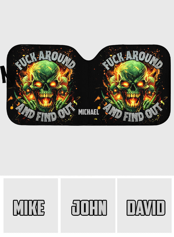 F Around And Find Out Green Fire - Personalisierte Totenkopf-Auto-Sonnenblende