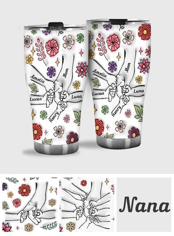 Frühlingsblumen-Hand-Haltung Oma Mama - Personalisierter Mutter-Trinkbecher